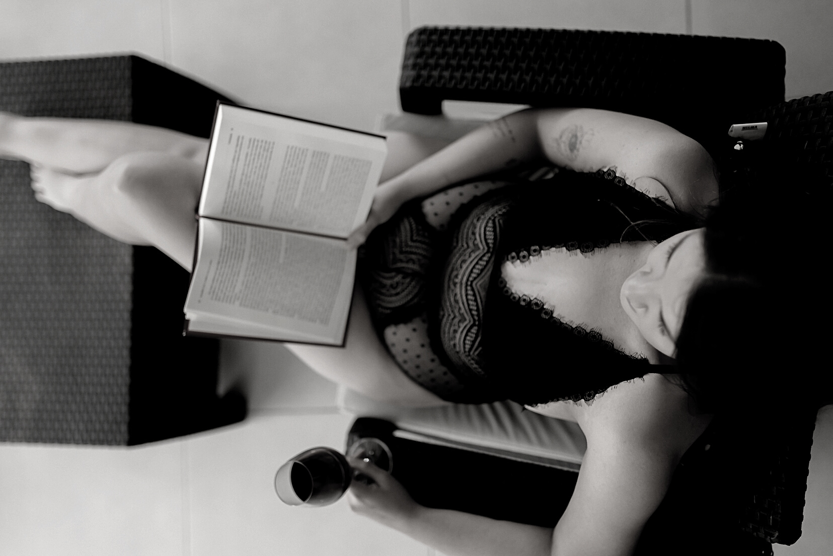 Woman Reading a Book in Lingerie